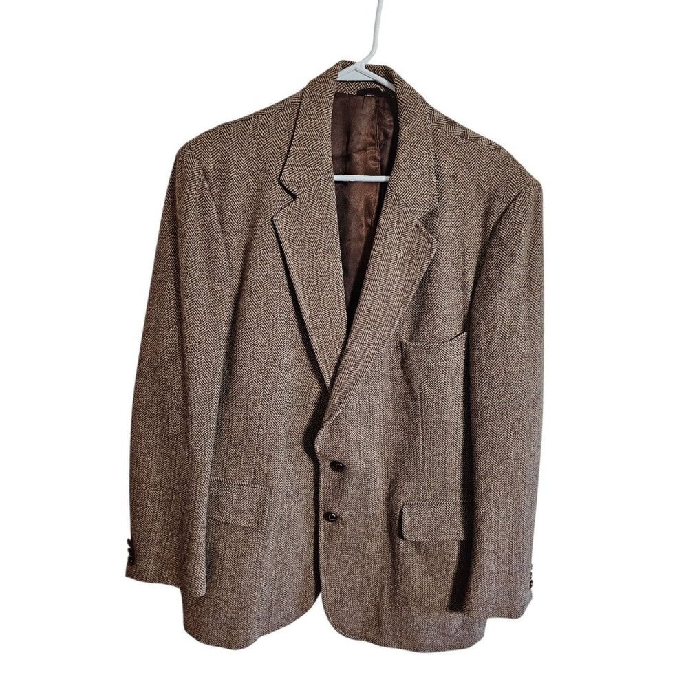 The World's Best Mens 46R Brown Herringbone Tweed Blazer Old Money Tailored Edit - Picture 2 of 9